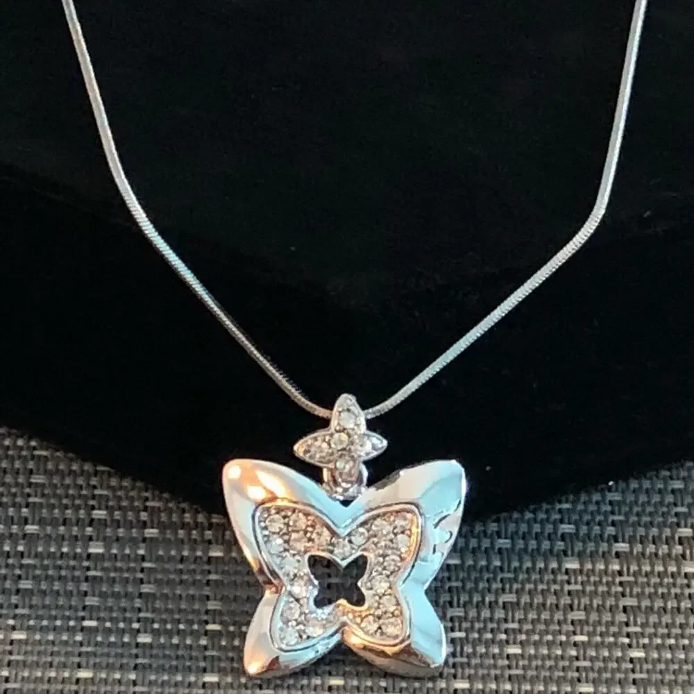 Silver Outline Butterly Charm Necklace